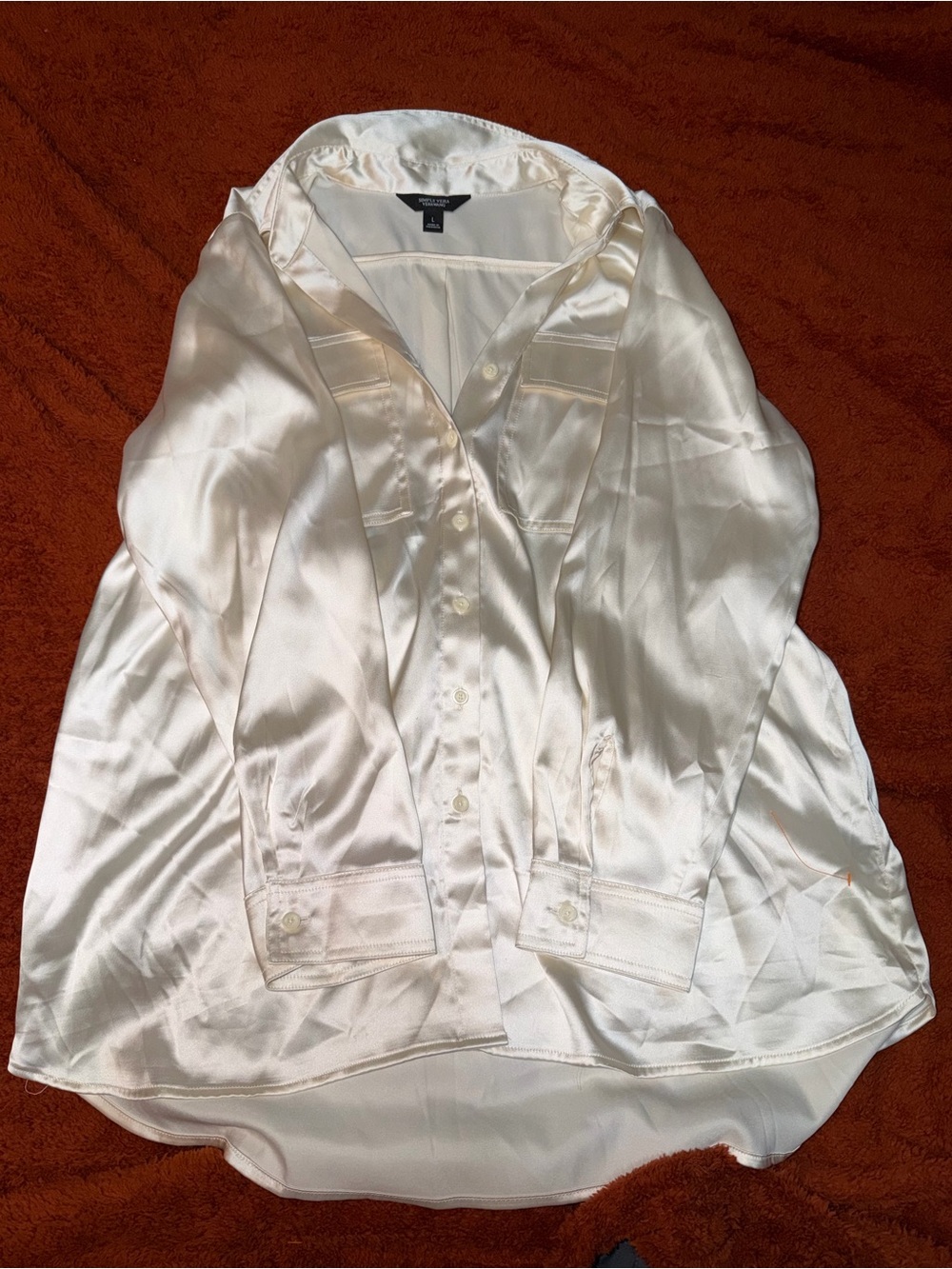 Simply Vera Vera Wang Ivory Satin Button-Down Blouse